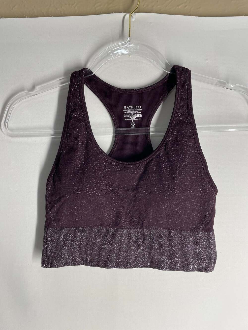 Athleta Twilight Sparkle Plum Sports Bra Women's Size Small Racer Back